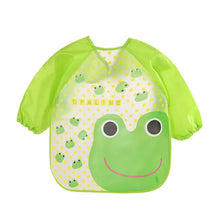 Bavoir tablier à manches longues vert vif avec motif grenouille et sourire joyeux pour enfant