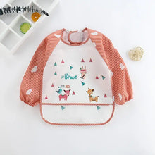 Bavoir tablier à manches longues blanc et corail avec motifs animaux et teepees en tissu doux pour enfant
