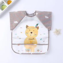 Bavoir tablier à manches longues pour enfant blanc et marron avec renard jaune en motif cartoon et plumes
