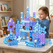 Château de construction magnétiques royaume de glace en blocs magnétiques translucides bleus et violets avec aimants intégrés