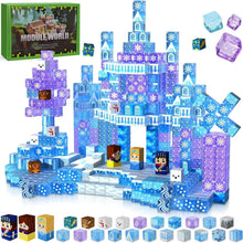 Blocs magnétiques bleus et violets avec aimants intégrés en forme de château de glace avec personnages fantastiques