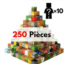Pyramide colorée composée de 250 blocs magnétiques minecraft avec textures herbe bois pierre tnt pour construction ludique