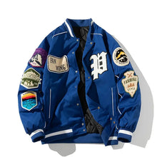 Blouson jacket baseball homme bleu avec écussons brodés fanming et coupe confortable style varsity