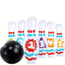 Ensemble de bowling gonflable géant avec quilles colorées numérotées et boule noire pour jeu familial