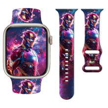 Bracelet apple watch en silicone iron man marvel rouge or et bleu design cosmique pour confort optimal