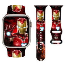 Bracelet apple watch iron man marvel en silicone rouge et or avec accents bleus lumineux pour confort optimal