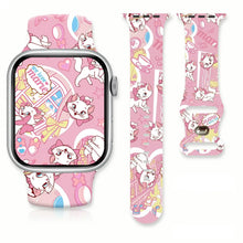 Bracelet apple watch en silicone rose avec motif ludique de marie cat de disney et accessoires vintage