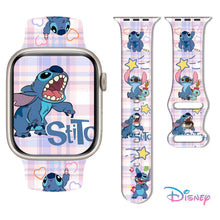 Bracelet apple watch stitch bleu en silicone souple avec motifs carreaux et cœurs pour apple watch