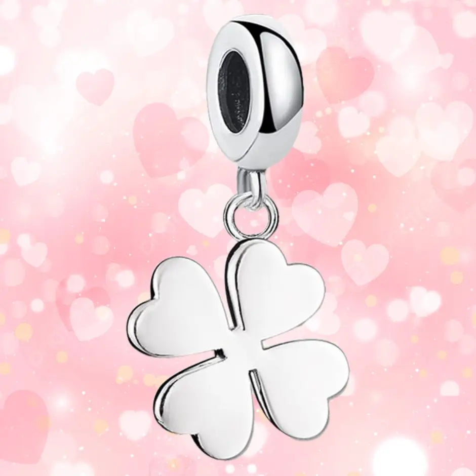 Breloque collier Argent Trèfle quatre feuilles