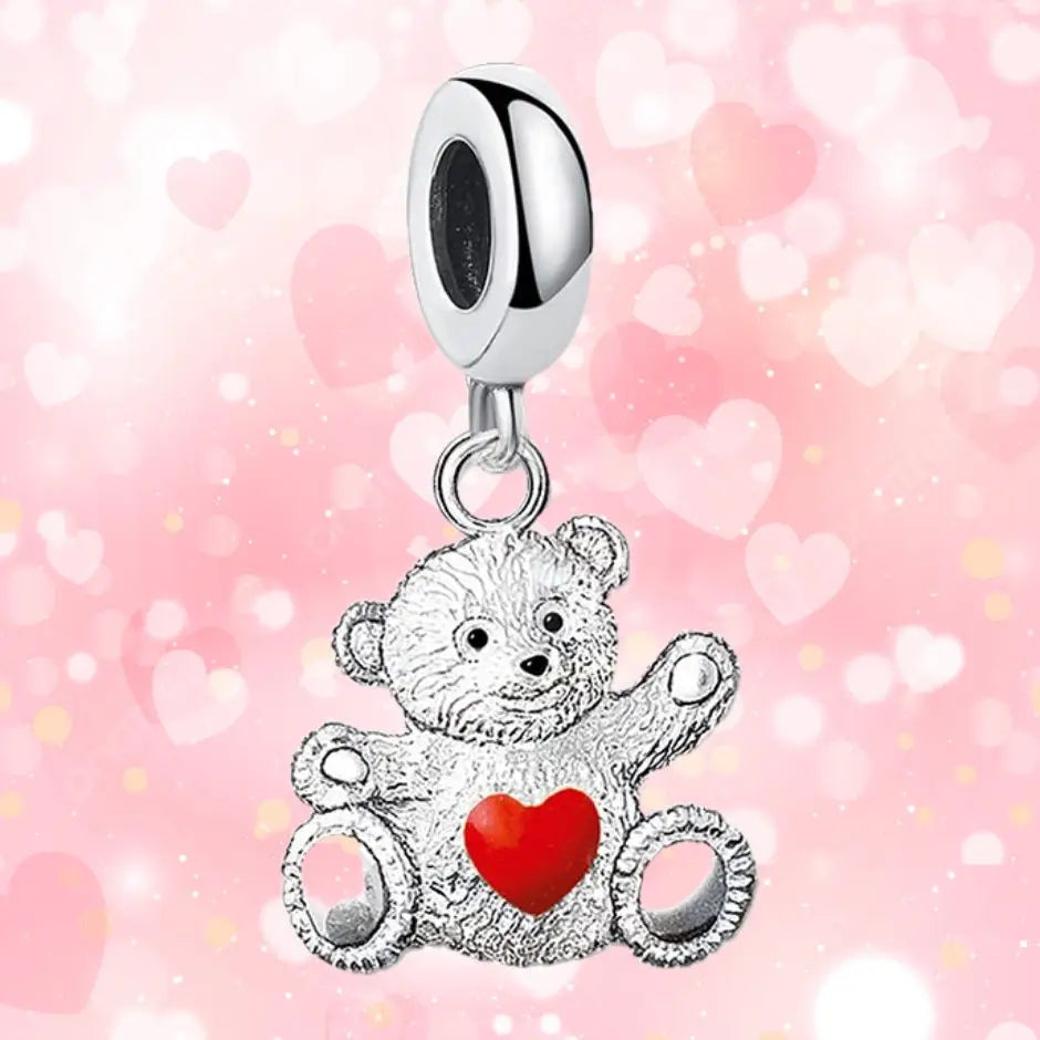 Breloque Collier Nounours Amour Argent