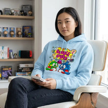Sweatshirt capuche bubble bobble en coton bleu clair avec un graphisme coloré bubble bobble et personnages cartoon