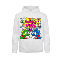 Sweatshirt capuche bubble bobble blanc avec graphique coloré bubble bobble et personnages de dessin animé