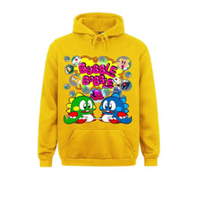 Sweatshirt capuche bubble bobble jaune vif avec graphique coloré bubble bobble et personnages de dessin animé