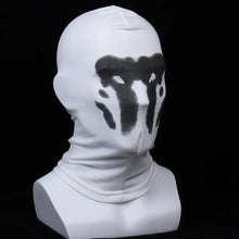 Cagoule blanche avec motif dégoulinant taches d’encre noire pour déguisement carnaval halloween adulte disponible en magasins de jouets