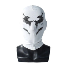 Cagoule blanche en tissu avec design abstrait noir taches d’encre idéale pour déguisement carnaval adultes