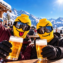Cagoule intégrale lycra à visage humoristique jaune style lego avec lunettes noires réfléchissantes et visage souriant