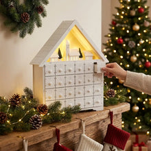 Calendrier de l avent noël en bois blanc avec lumières led intégrées et tiroirs numérotés pour noël miniature