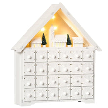 Calendrier de l’avent noël en bois blanc avec lumières led intégrées et décor noël miniature intérieur enneigé