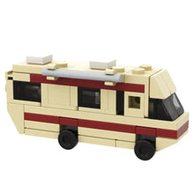 Camping-car de série en briques de construction crème et rouge avec roues noires en plastique abs véhicules miniatures