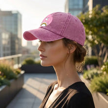 Casquette care bears ajustable en coton distressed rose avec logo care bears et détail arc-en-ciel