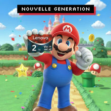Mario tient un disque dur solide lenovo 2tb v60-18 xc avec un design hexagonal rouge et noir pour carte micro sd switch 2 to