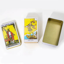 Cartes tarots anglais the rider en étui métallique avec illustrations vibrantes et intérieur doré pour rider tarot déguisement carnaval