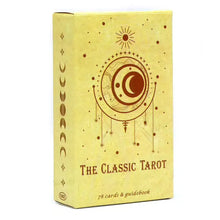 Boîte en carton jaune avec design céleste pour cartes tarot lenormand multilingue idéale pour déguisement carnaval