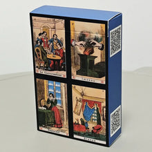 Boîte bleue en carton avec cartes tarot oracle italien vintage illustrées en italien 52 pièces