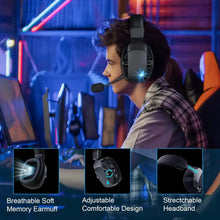 Casque micro gaming bluetooth usb noir avec lumière bleue sur oreillette et microphone ajustable pour gaming bluetooth