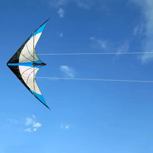 Cerf-volant acrobatique à deux lignes de 120 cm avec une envergure annoncée noir et bleu, idéal pour déguisement carnaval