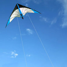Cerf-volant acrobatique à deux lignes 120 cm avec corps noir et blanc et panneaux bleus vifs pour déguisement carnaval