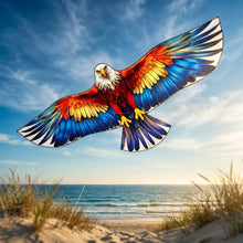 Cerf-volant aigle multicolore de 160 cm avec tête blanche et plumes détaillées, ligne de 30 m pour le vol aérien