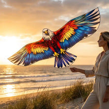 Cerf-volant aigle multicolore de 160 cm avec tête blanche et motifs détaillés sur les plumes, ligne de 30 m