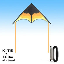 Cerf-volant delta noir et jaune avec dégradé et ligne orange de 100 m dimensions annoncées parfait pour déguisement carnaval