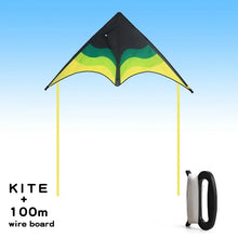 Cerf-volant delta de 160 cm avec ligne de 100 m affichant un motif ondulé noir jaune et vert pour déguisement carnaval