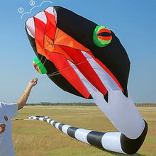 Cerf-volant serpent géant en nylon de 55 m avec motifs noir rouge blanc et yeux verts noirs rayés