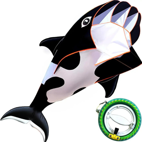 Cerf-volant orque noir et blanc avec enrouleur de 14 cm