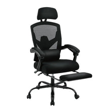 Chaise bureau pc ergonomique inclinable noire avec dossier en maille, assise rembourrée, appuie-tête et accoudoirs réglables