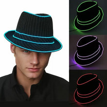 Chapeau fedora lumineux noir à fines rayures avec éclairage led multicolore pour fêtes et halloween
