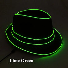 Chapeau fedora lumineux lime vert avec bandeau néon pour fêtes et halloween en led fedora lumineux