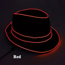 Chapeau fedora lumineux noir avec led rouges éclatantes sur le bord et la couronne pour fêtes et halloween