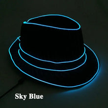 Chapeau fedora lumineux noir avec éclairage led bleu ciel idéal pour fêtes et halloween