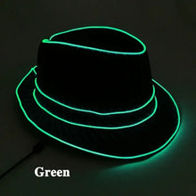 Chapeau fedora lumineux noir avec bandes led vertes éclatantes pour fêtes et halloween