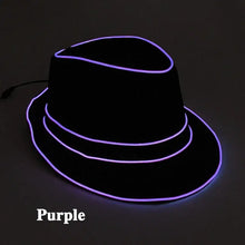 Chapeau fedora lumineux violet avec lumières led éclatantes pour fêtes et Halloween élégant et original
