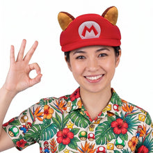 Chapeau super mario raton laveur rouge avec oreilles en peluche marron et emblem blanc avec lettre m