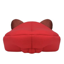 Sac à dos en peluche rouge avec oreilles en tissu marron inspiré du chapeau super mario raton laveur