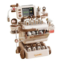 Chariot médical beige et marron en plastique avec 52 pièces pour consultation imaginaire variant blanche