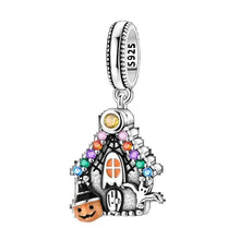 Charme halloween en argent 925 avec motifs variés selon zircons cubiques et figurines citrouille, fantôme, sorcière
