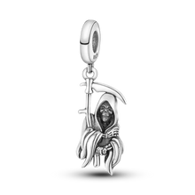 Charms halloween en argent 925 représentant un reaper argenté détaillé avec motifs variés selon zircons cubiques