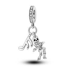Charms halloween en argent 925 avec pendentif squelette argenté et note musicale, ornés de zircons cubiques selon motifs variés